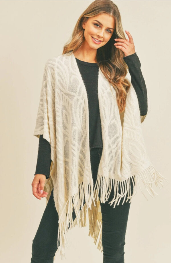 Embossed Pattern Fringe Ruana